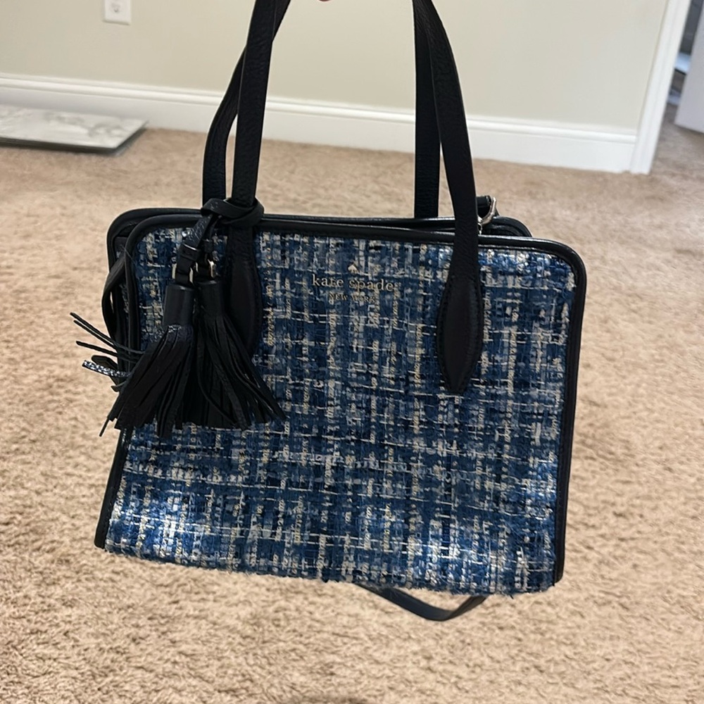 blue tweed kate spade crossbody bag